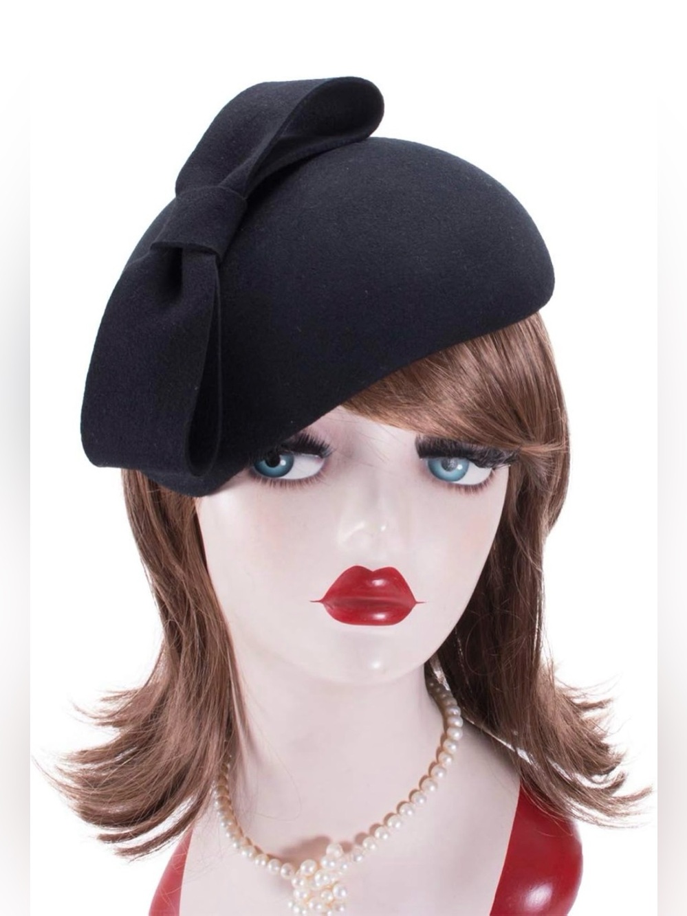 Black Wool Felt Pillbox Fascinator Hat Oversized Bow One Size
